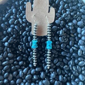 Authentic Sterling Silver Saucer Pearls and Turquoise Earrings